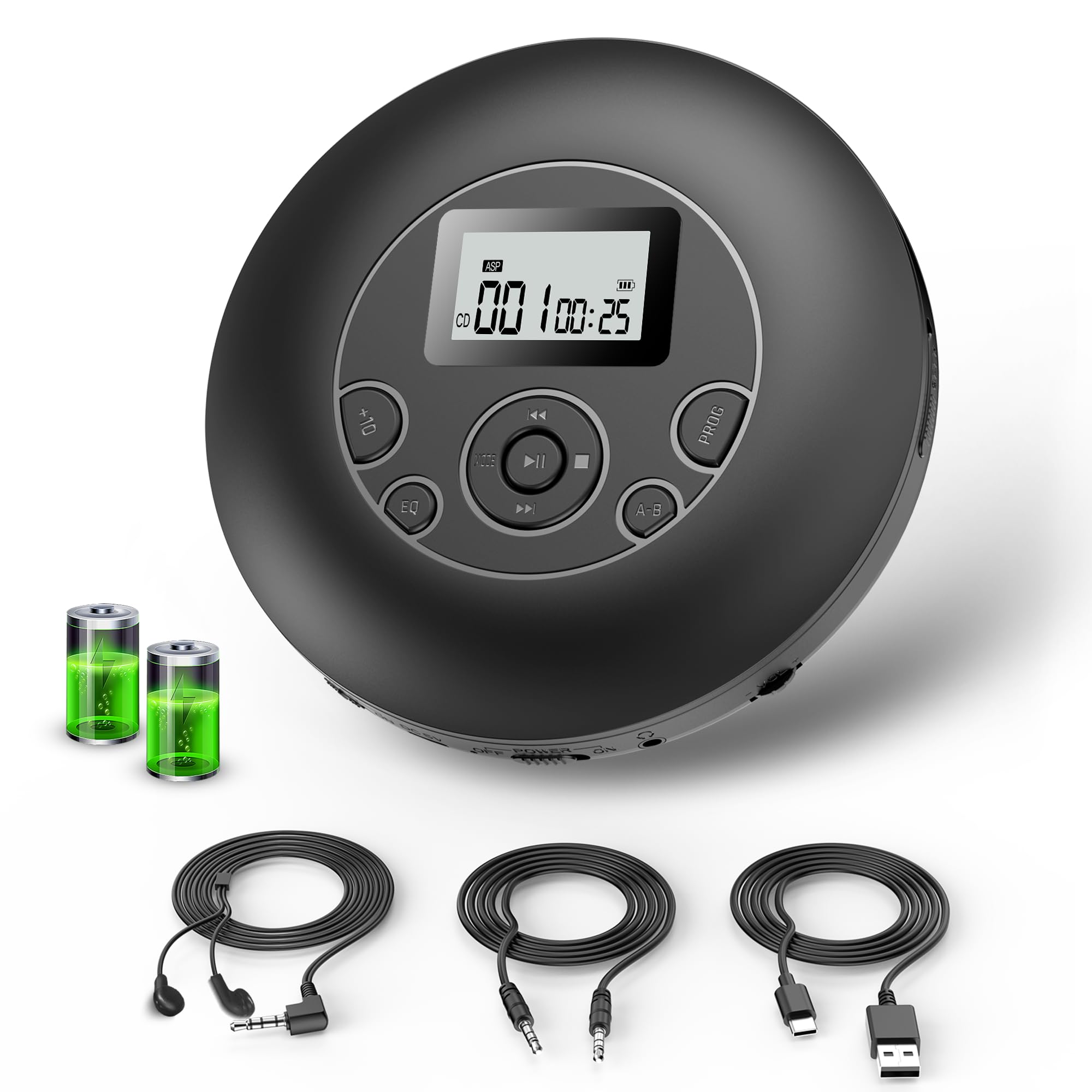Amazon.co.jp: ポータブルCDプレーヤー1000mAhバッテリー内蔵充電式 +